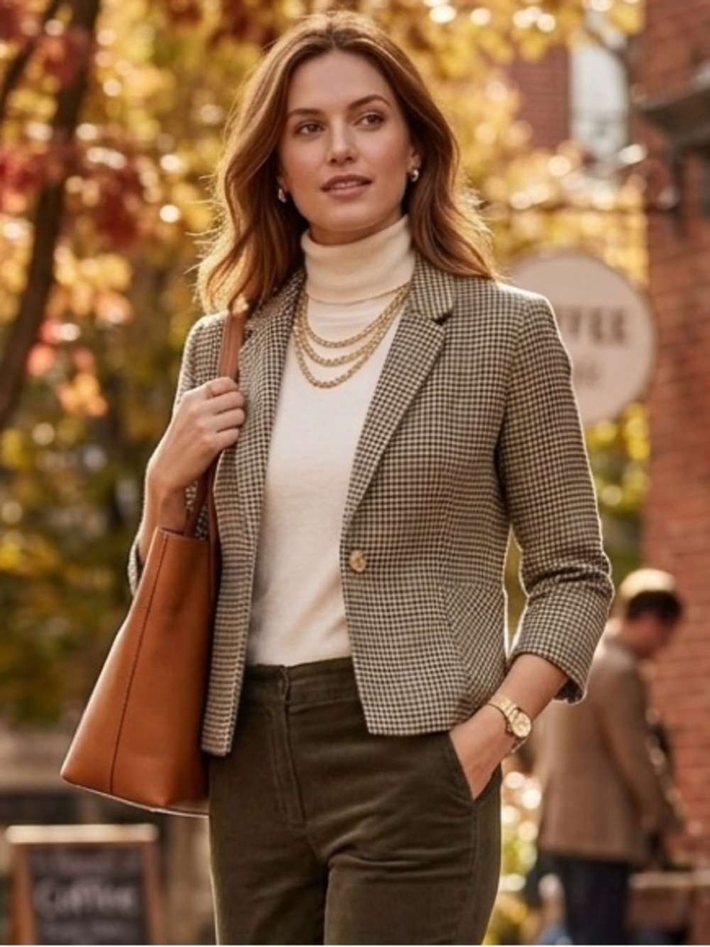 Zara Houndstooth Single-Button Tailored Blazer